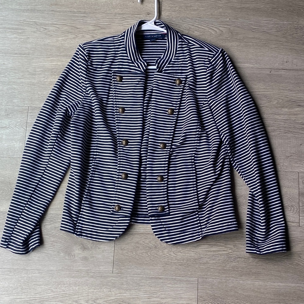 Tommy Hilfiger Navy and White Striped Blazer